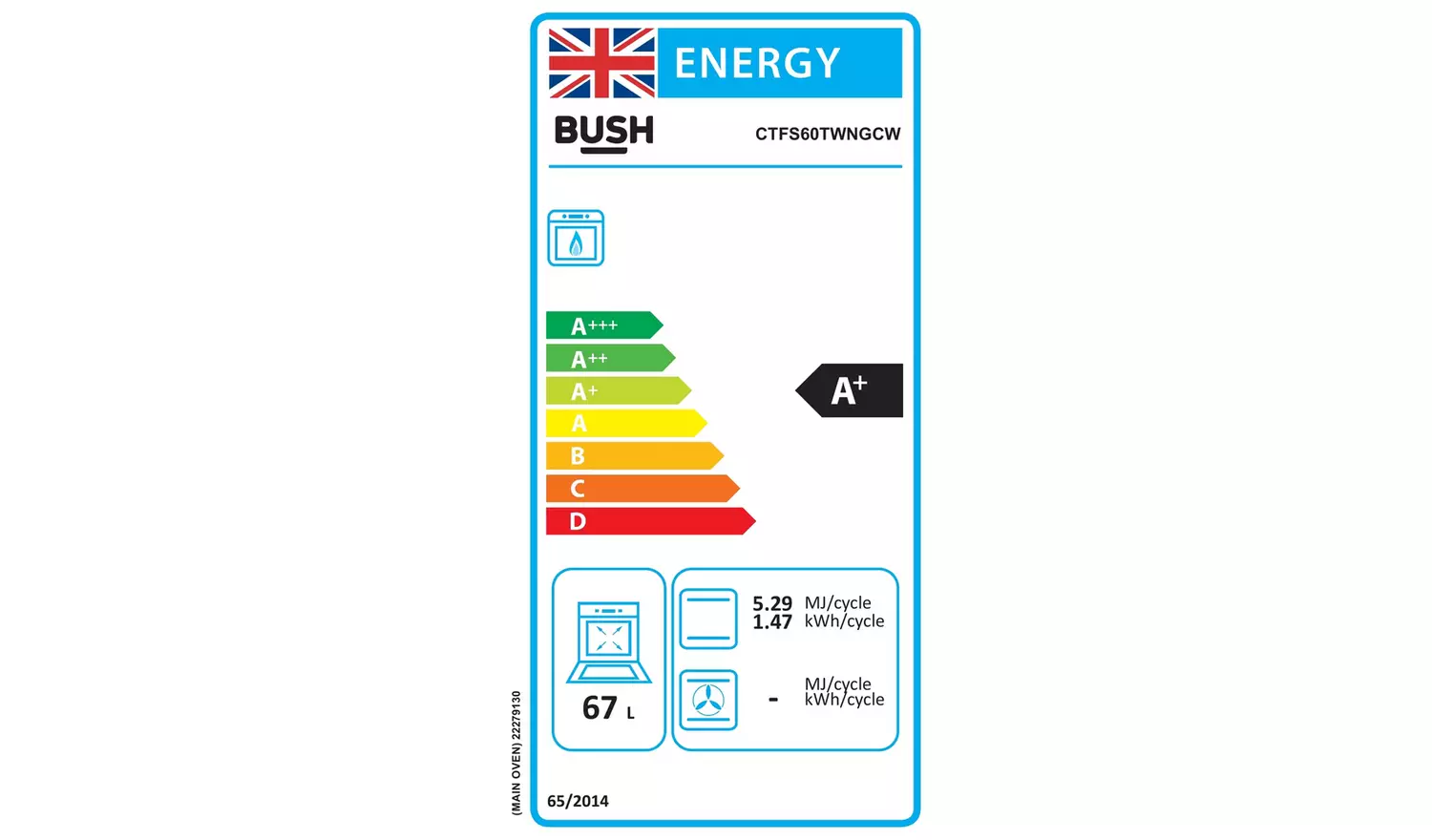Bush CTFS60TWNGCW 60cm Twin Cavity Gas Cooker - White