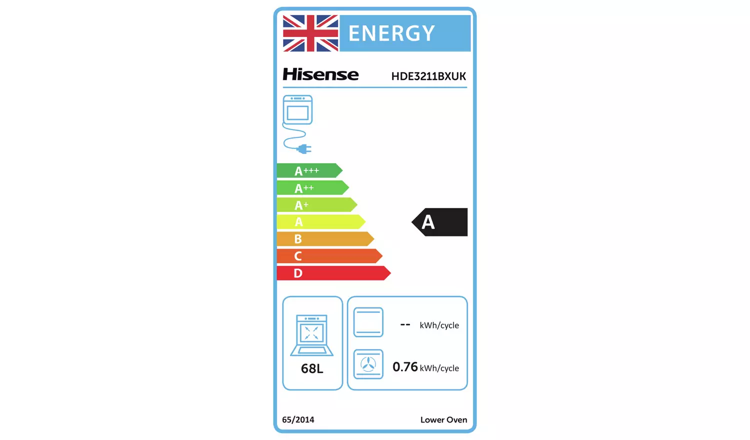 Hisense HDE3211BXUK 60cm Double Oven Electric Cooker-S/Steel