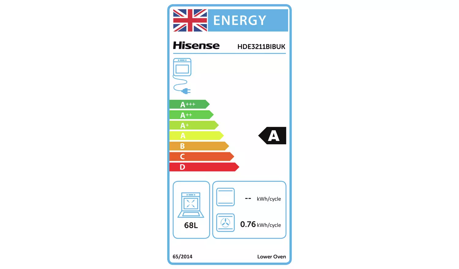 Hisense HDE3211BIBUK 60cm Double Oven Electric Cooker -Black