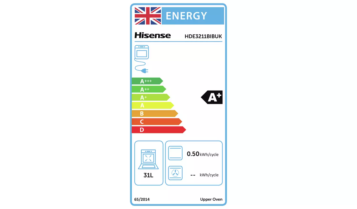 Hisense HDE3211BIBUK 60cm Double Oven Electric Cooker -Black