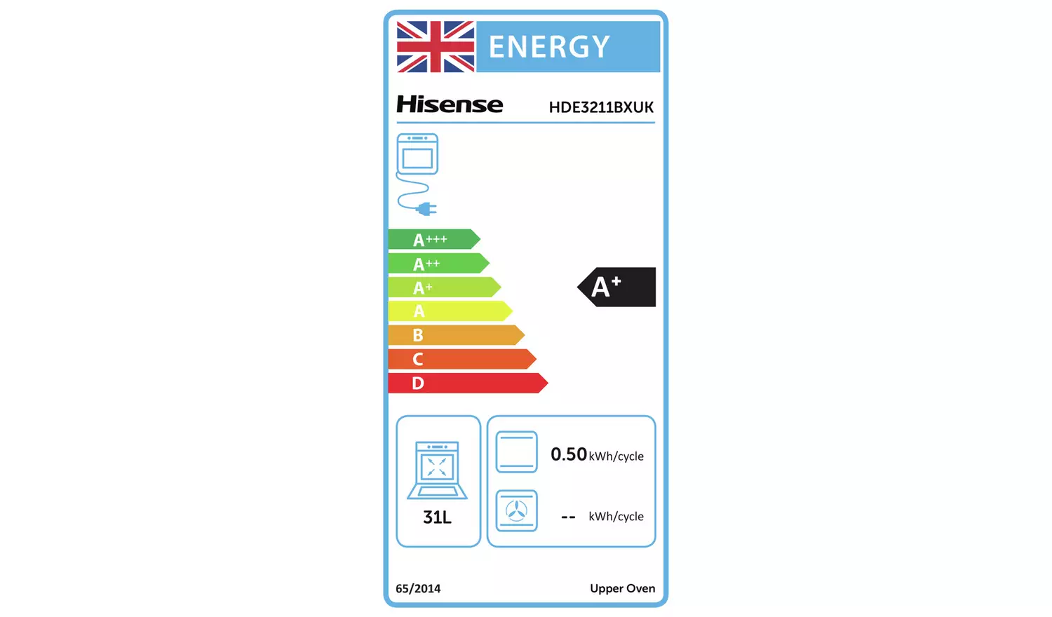 Hisense HDE3211BXUK 60cm Double Oven Electric Cooker-S/Steel
