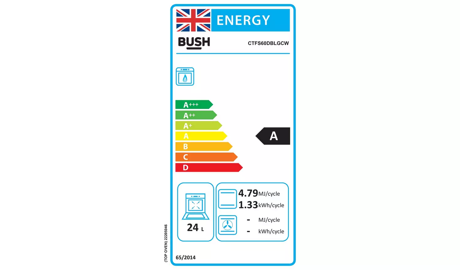 Bush CTFS60DBLGCW 60cm Double Oven Gas Cooker - White