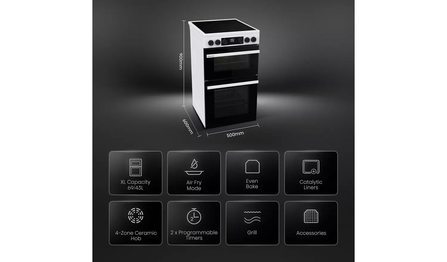 Hisense HDCEC5C10W Double Oven Electric Cooker - White