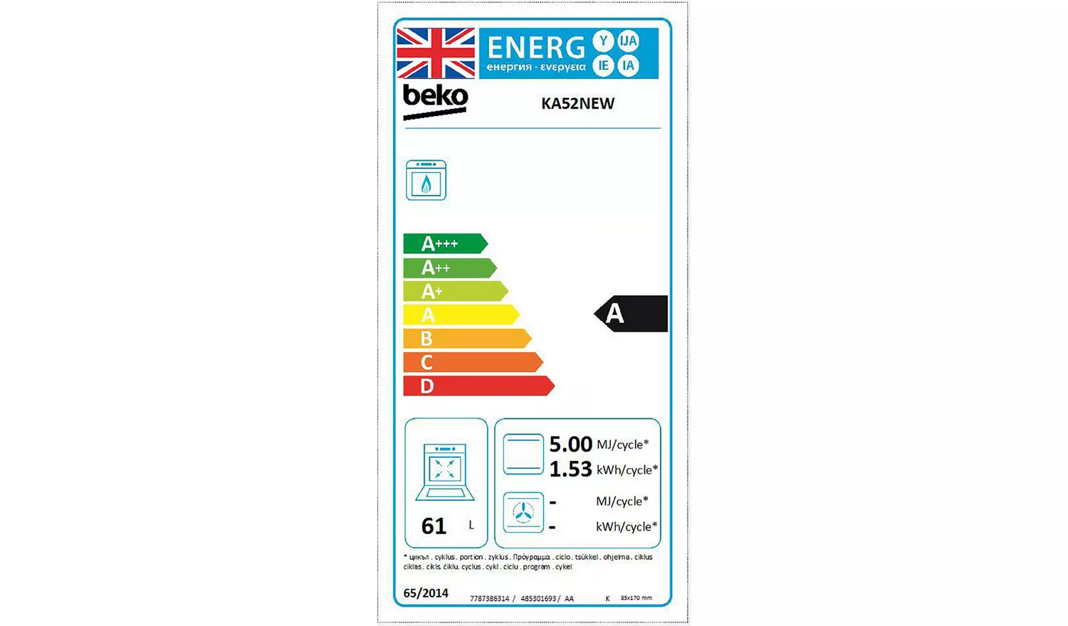 Beko KA52NEW HLG 50cm Single Oven Gas Cooker - White