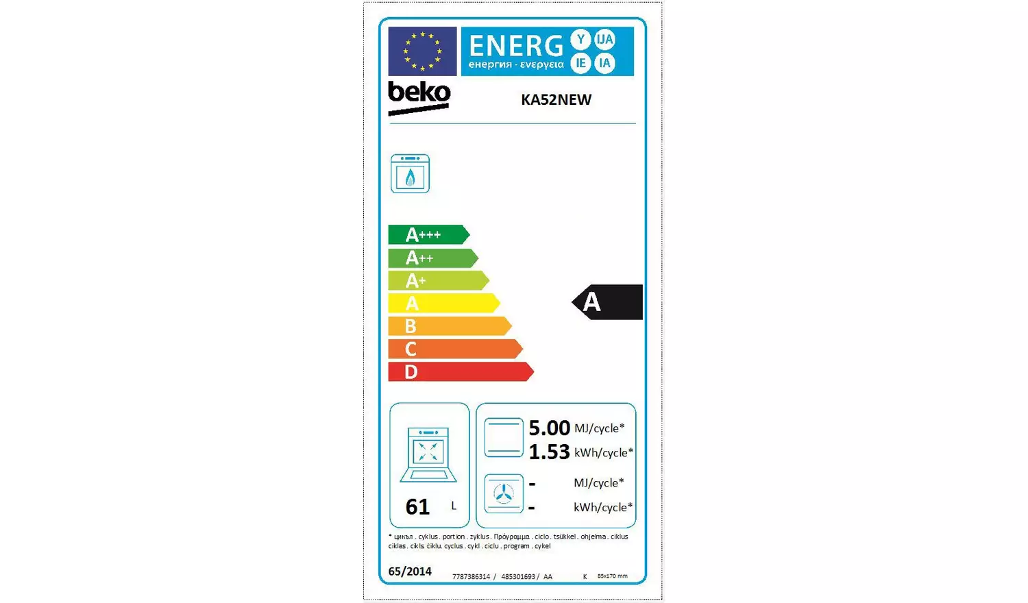 Beko KA52NEW HLG 50cm Single Oven Gas Cooker - White