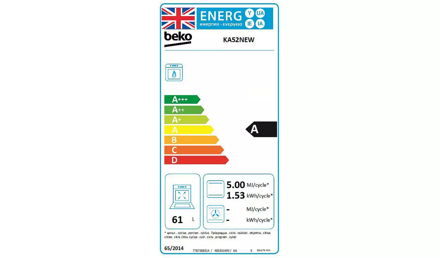 Beko KA52NEW HLG 50cm Single Oven Gas Cooker - White