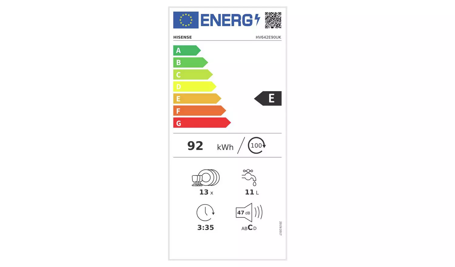 Hisense HV642E90UK Full Size Integrated Dishwasher - White