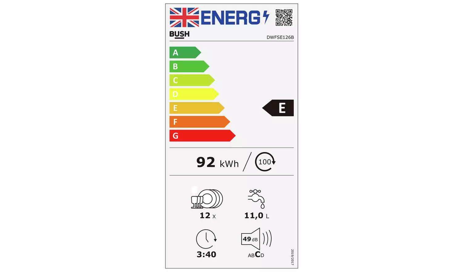 Bush DWFSE126B Full Size Dishwasher - Black