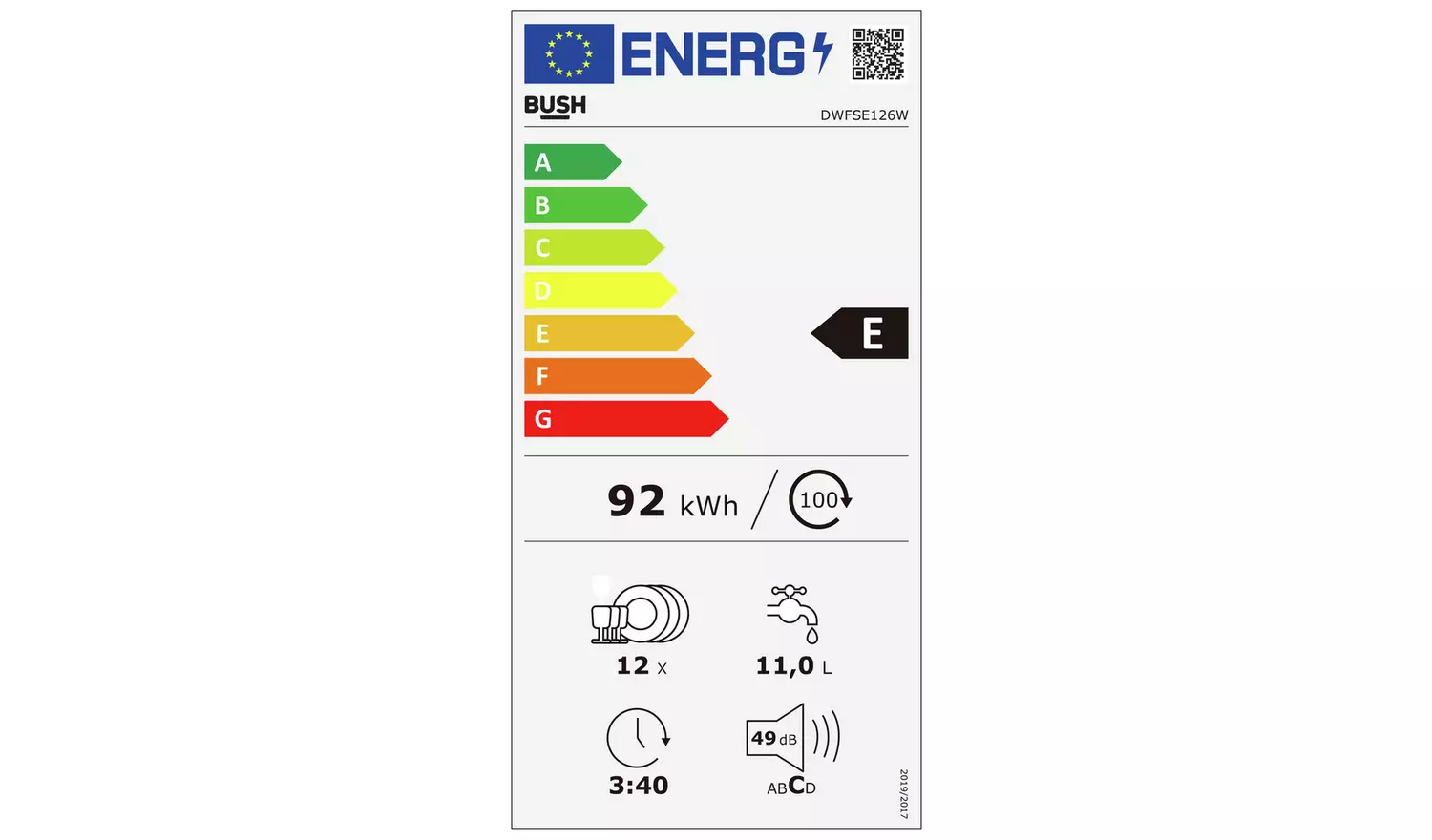 Bush DWFSE126W Full Size Dishwasher - White