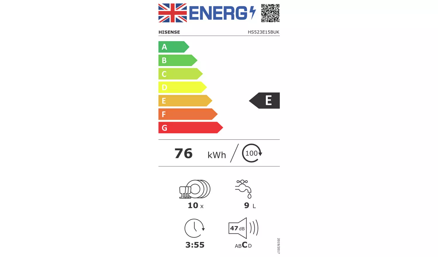 Hisense HS523E15BUK Slimline Dishwasher - Black