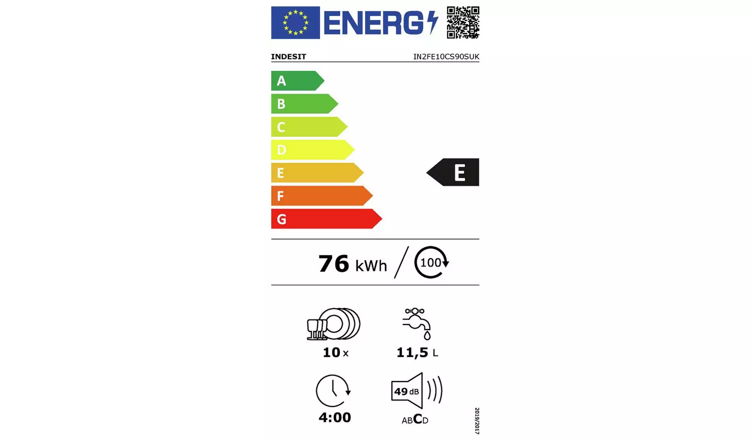 Indesit IN2FE10CS90SUK Slimline Dishwasher - Silver