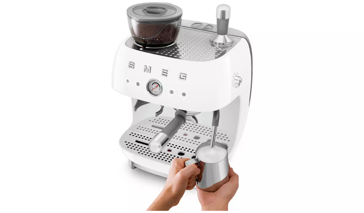 Smeg EGF03WHUK Espresso Coffee Machine with Grinder - White