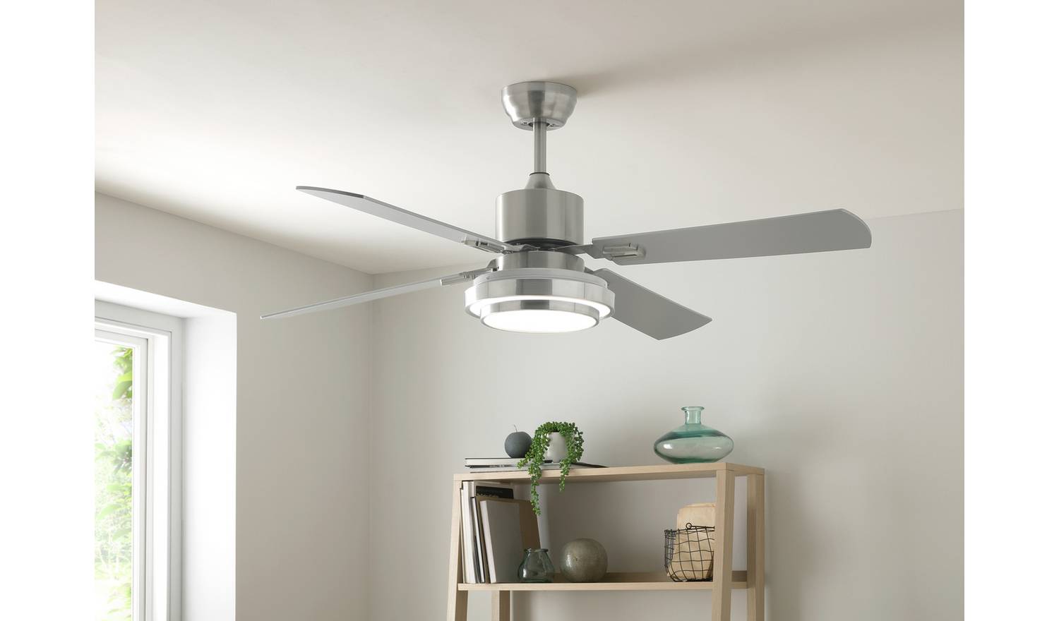 Argos Home Satin Nickel Remote Control Ceiling Fan - Silver