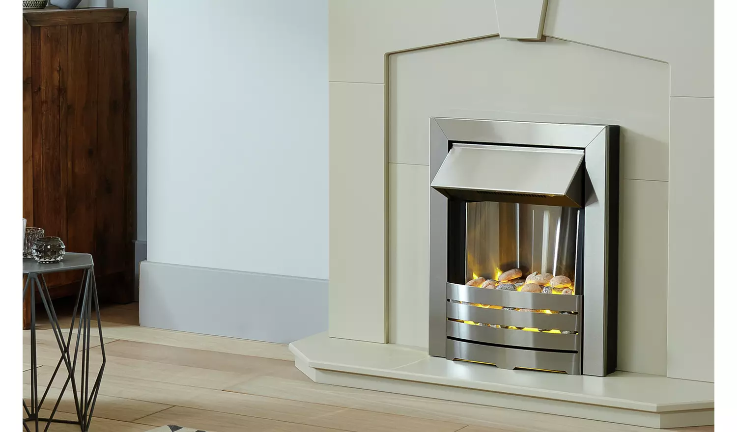Adam Helios Electric Inset Fire - Brushed Steel