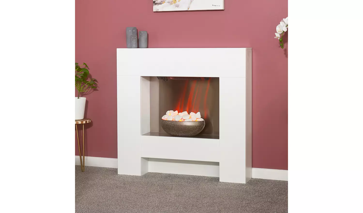Adam Cubist Electric Freestanding Fire Suite - White