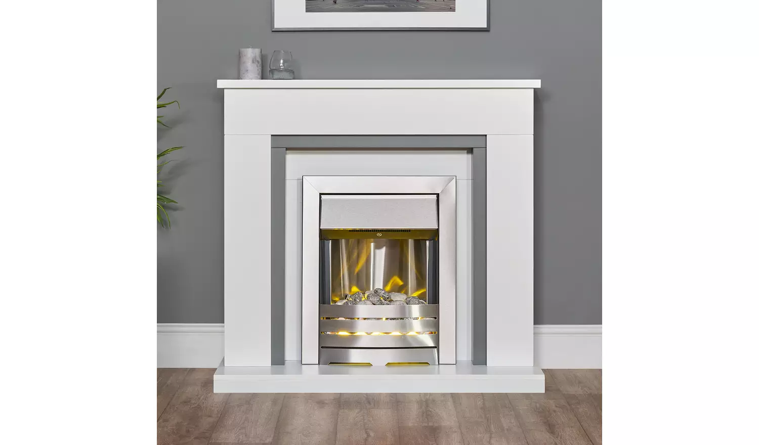 Adam Milan Electric Fire Suite - White and Grey