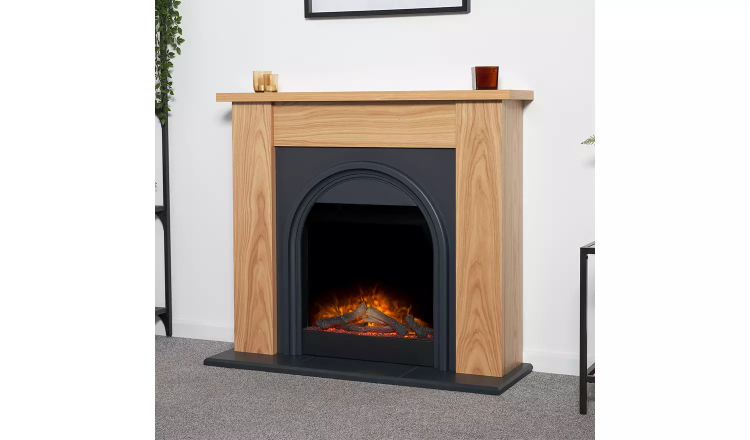 Adam Burlington Electric Fire Suite - Oak and Charcoal Grey