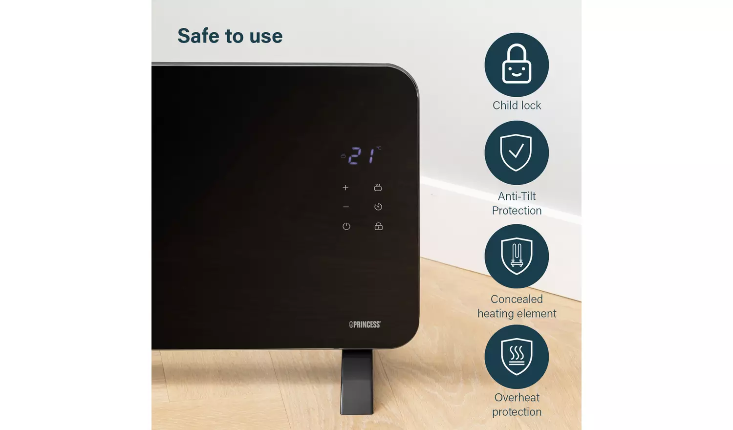 Princess 1.5kW Smart Glass Panel Heater - Black