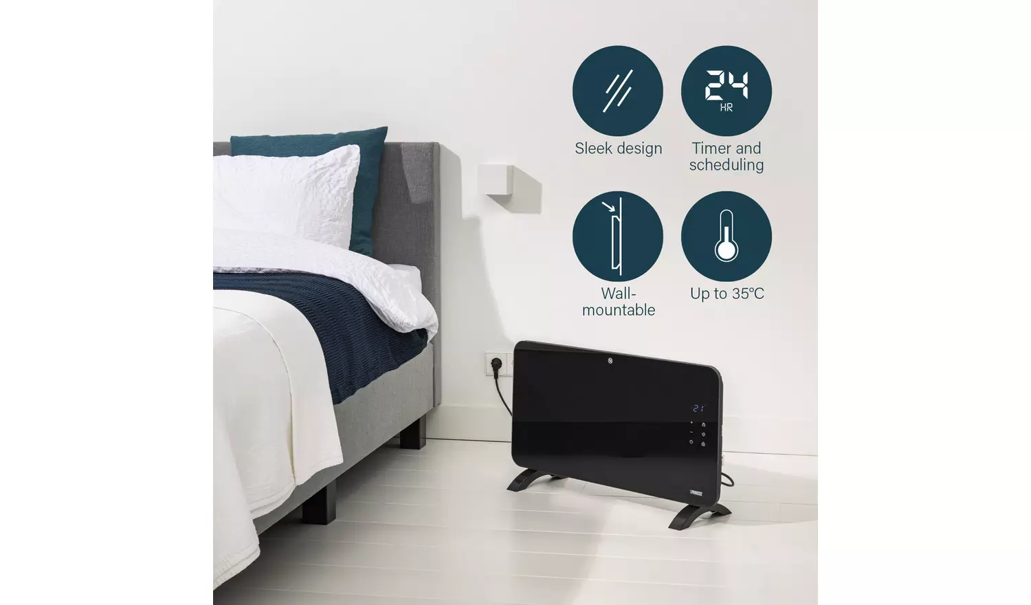 Princess 1.5kW Smart Glass Panel Heater - Black