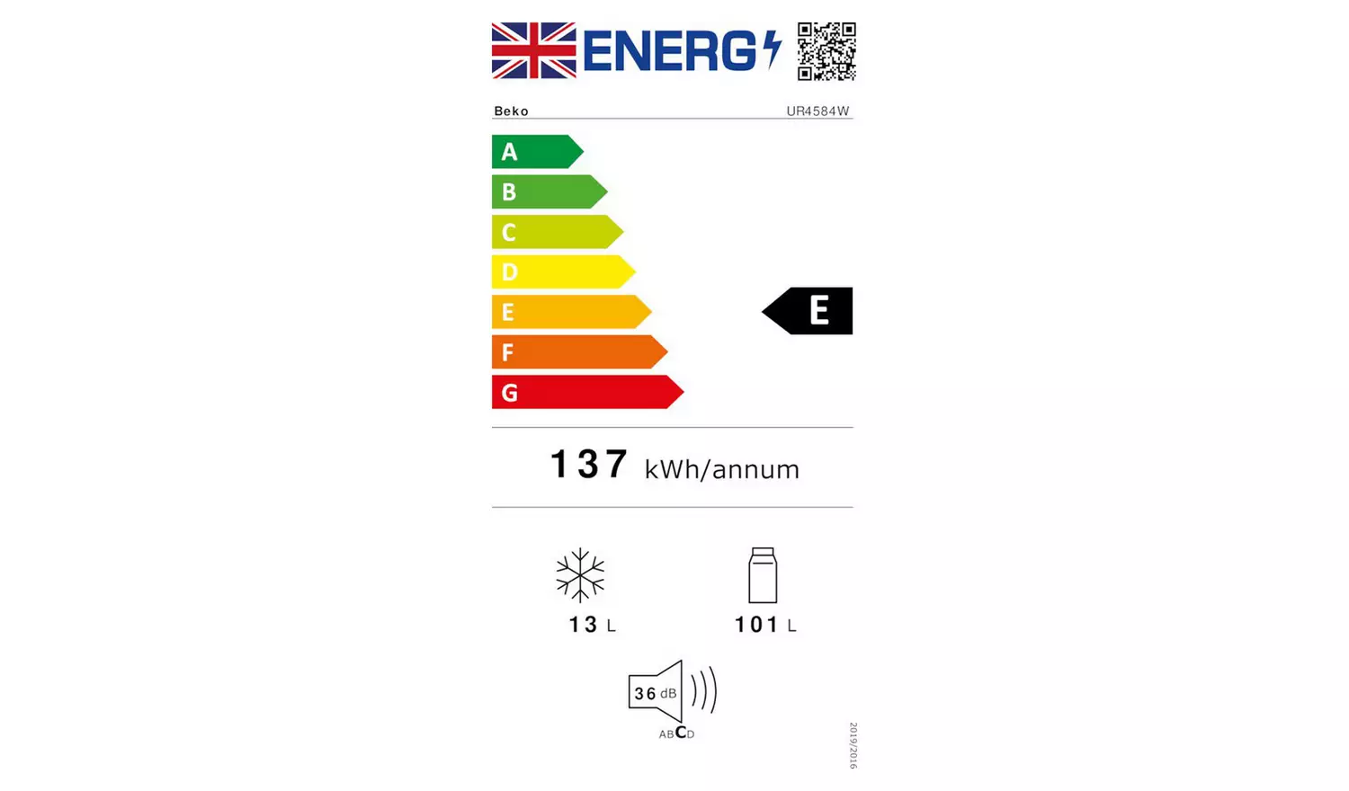 Beko UR4584W Under Counter Fridge Freezer - White
