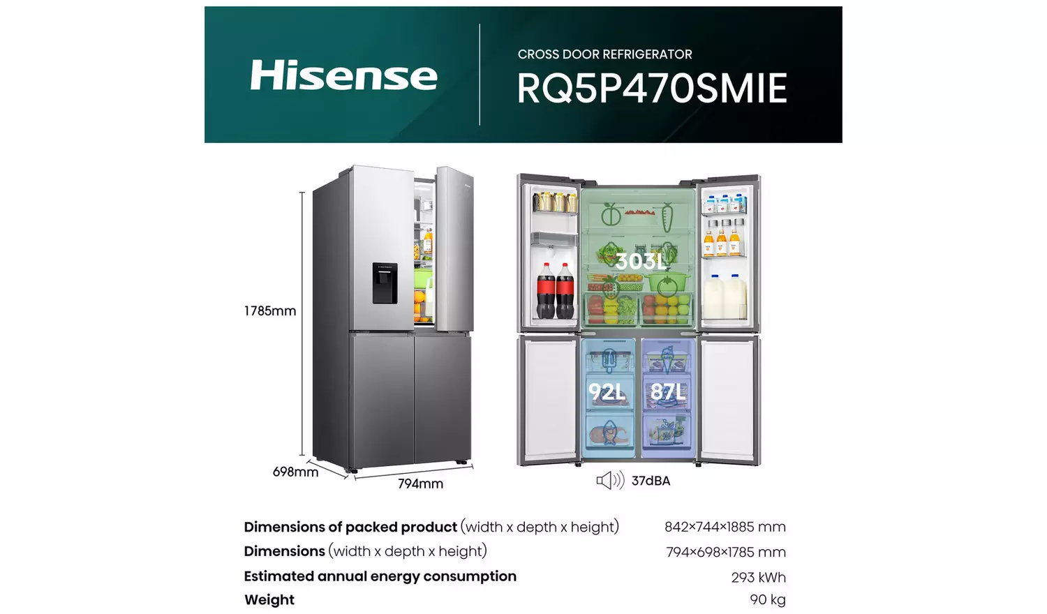 Hisense RQ5P470SMIE American Fridge Freezer-Stainless Steel