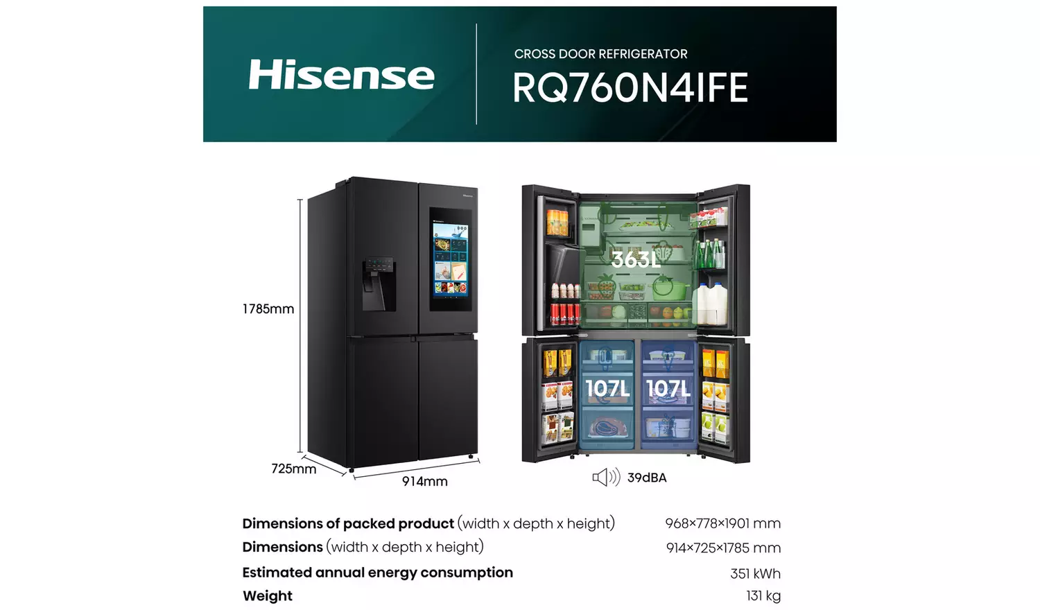 Hisense RQ760N4IFE PureFlat Smart American Fridge Freezer