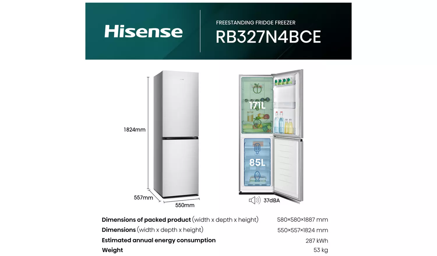 Hisense RB327N4BCE Fridge Freezer - Silver