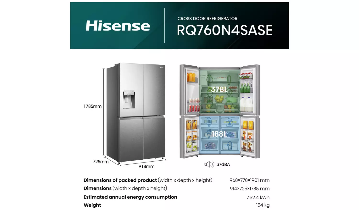 Hisense RQ760N4SASE American Fridge Freezer - S/Steel