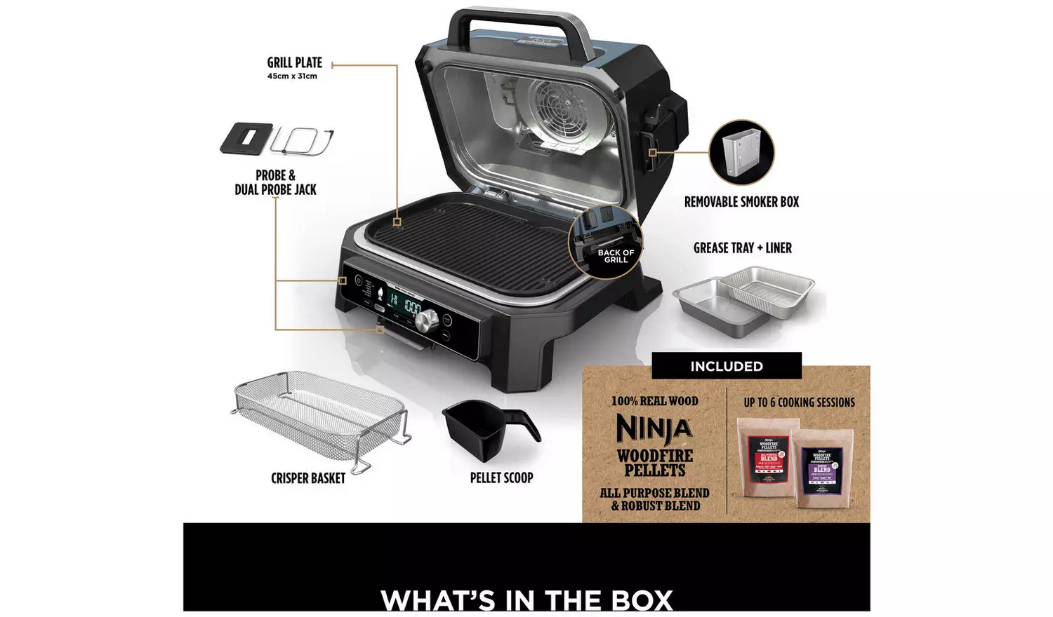 Ninja OG901UK Woodfire Pro XL Electric BBQ Grill & Smoker