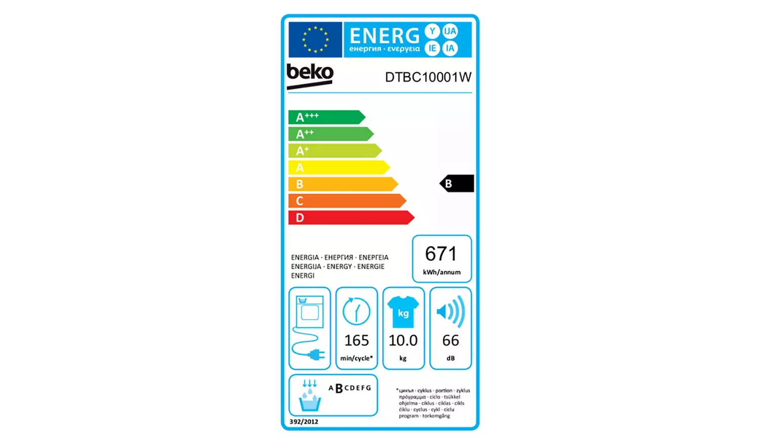 Beko DTBC10001W 10KG Condenser Tumble Dryer - White