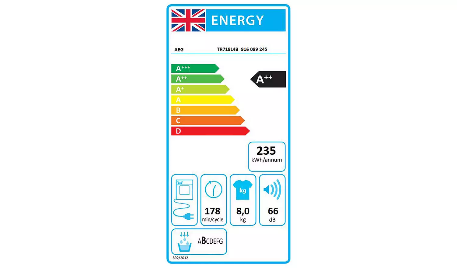 AEG TR718L4B 8KG Heat Pump Tumble Dryer - White