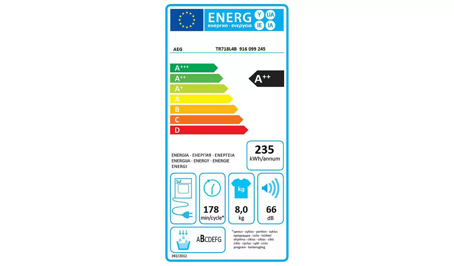 AEG TR718L4B 8KG Heat Pump Tumble Dryer - White