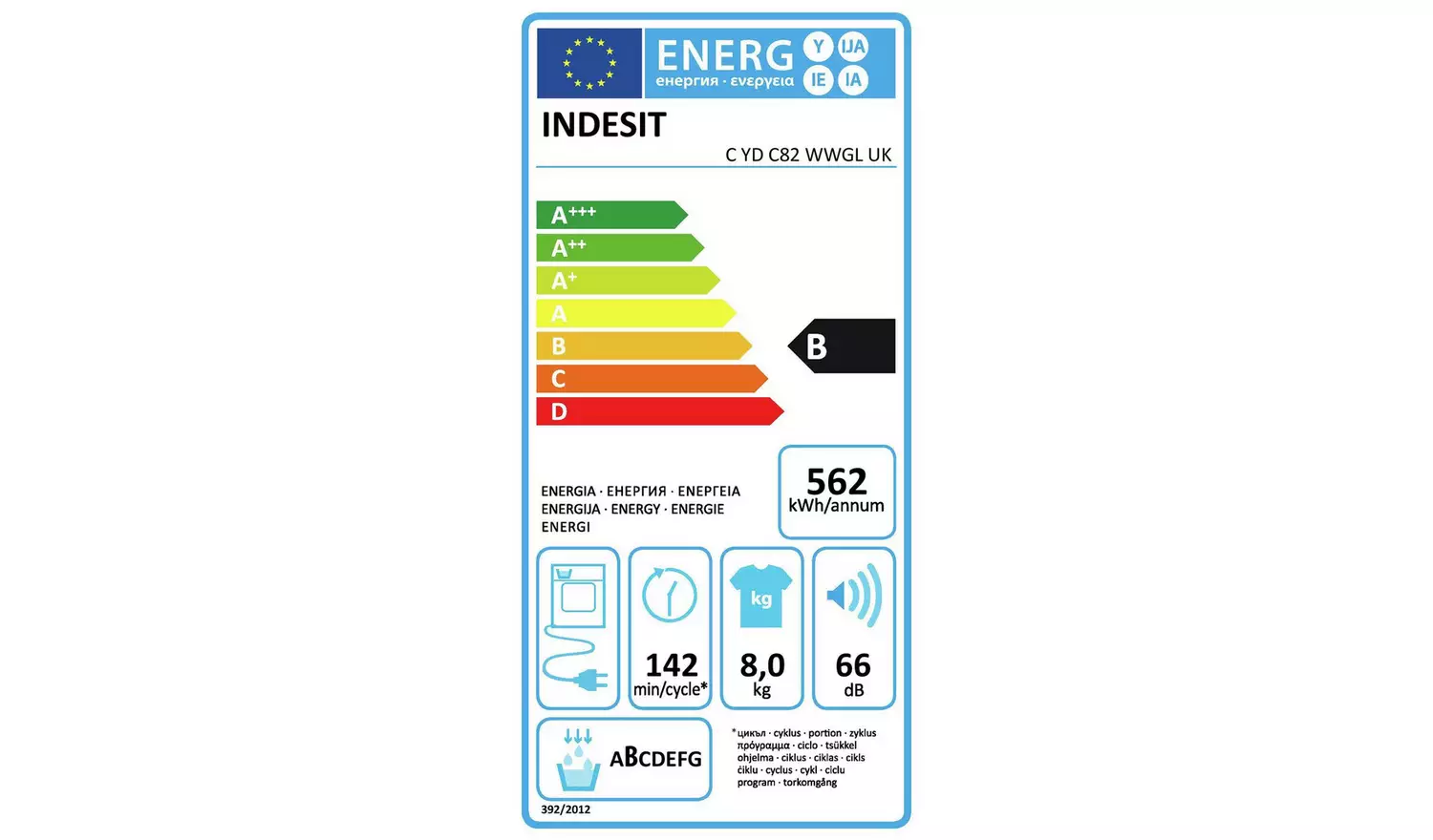 Indesit CYDC82WWGLUK 8KG Condenser Tumble Dryer - White