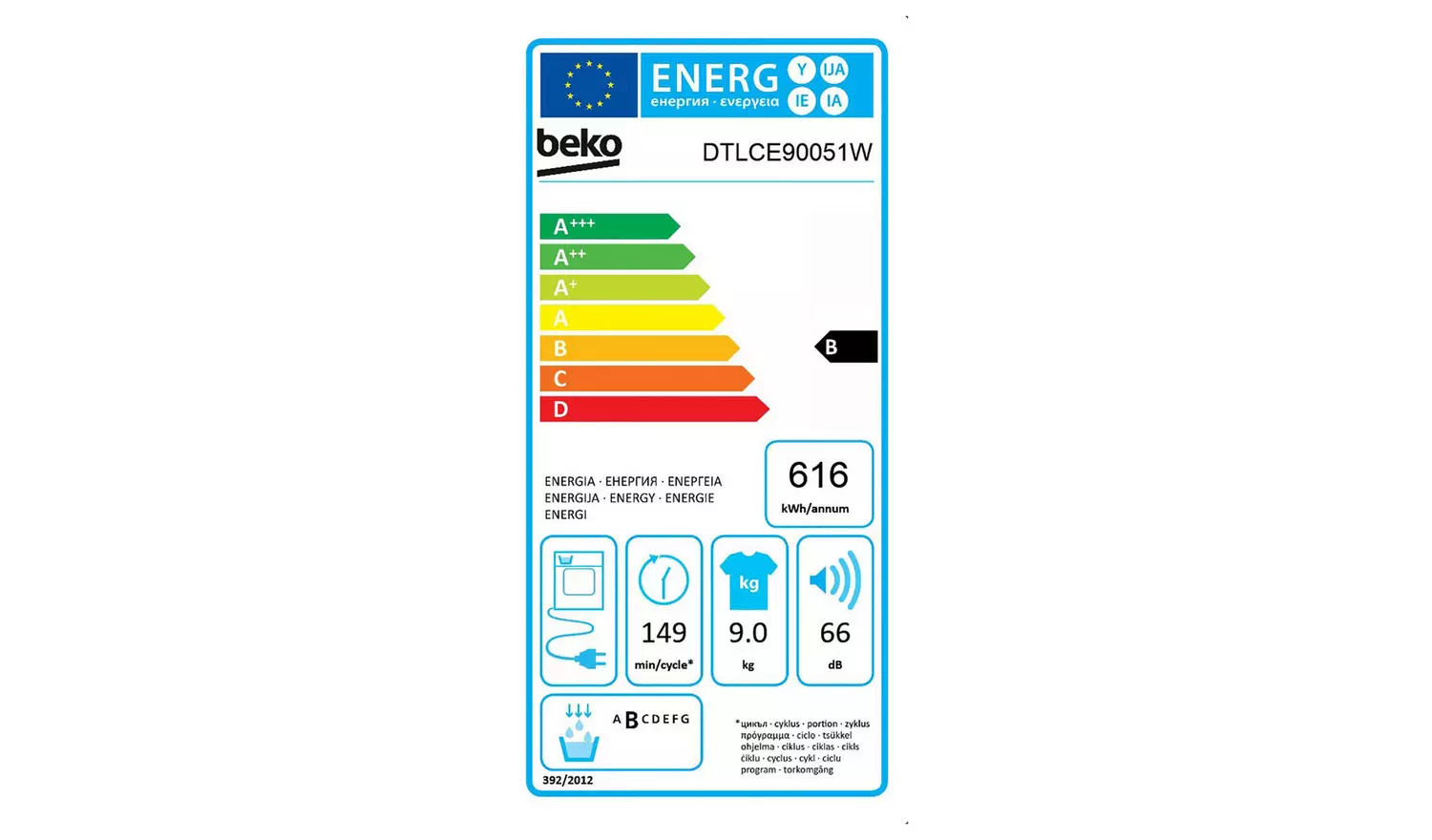 Beko DTLCE90051W 9KG Condenser Tumble Dryer - White