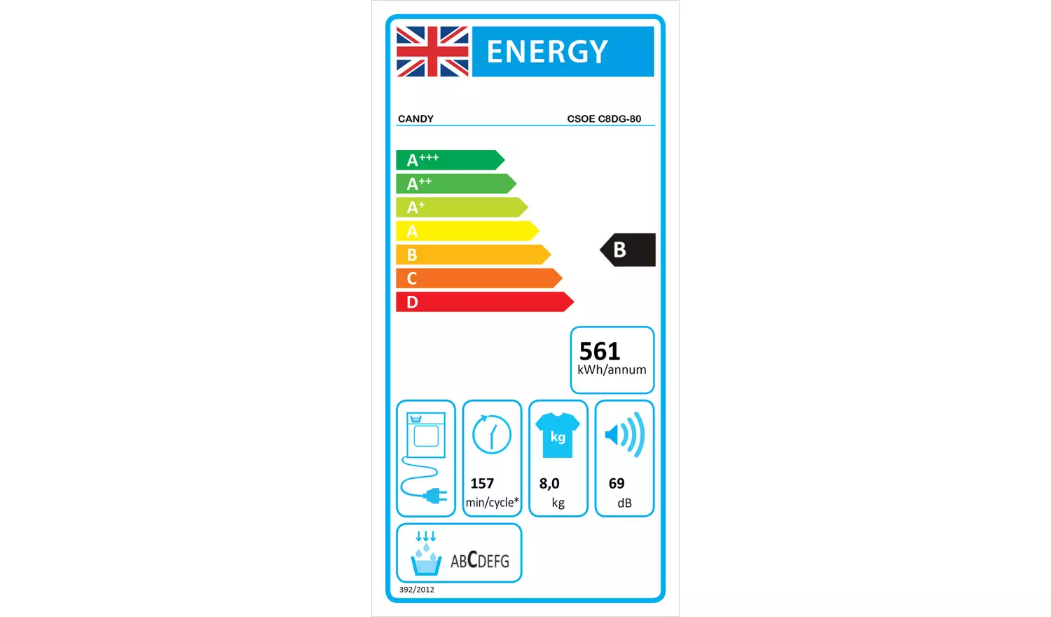 Candy CSOE C8DG-80 8KG Condenser Tumble Dryer - White