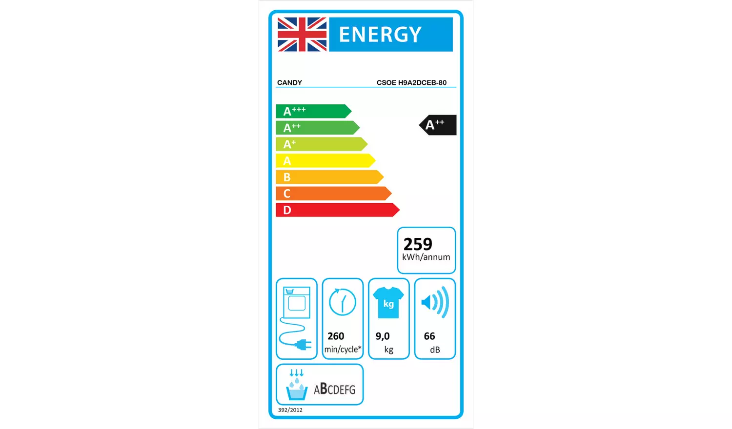 Candy CSOE H9A2DCEB-80 9KG Heat Pump Tumble Dryer - Black