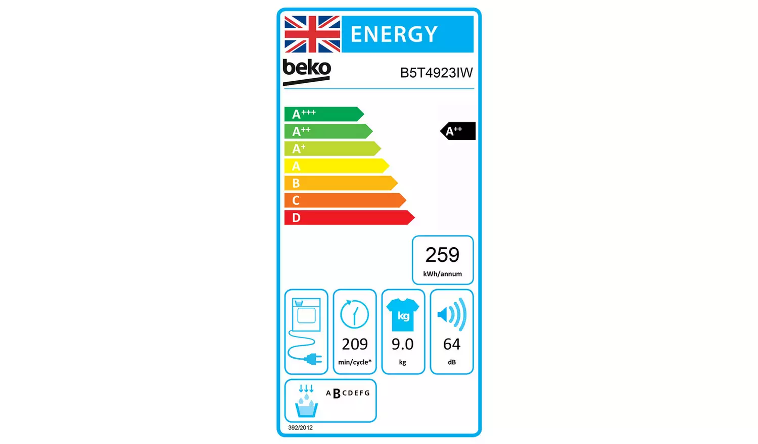 Beko B5T4923IW 9KG Heat Pump Tumble Dryer - White