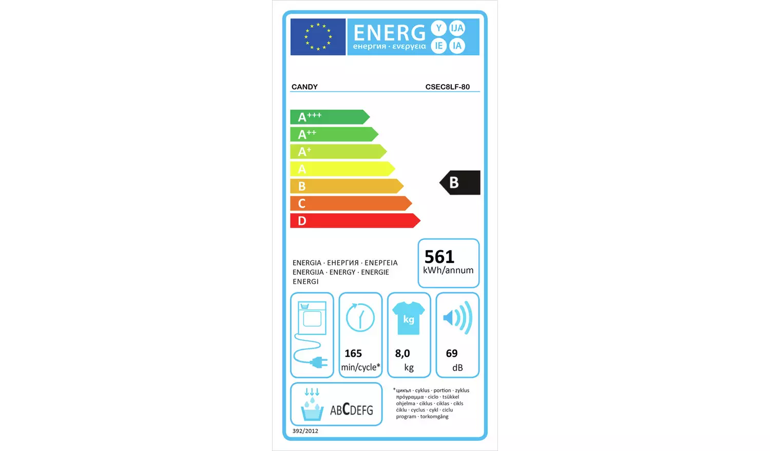 Candy CSEC8LF-80 8KG Condenser Tumble Dryer - White