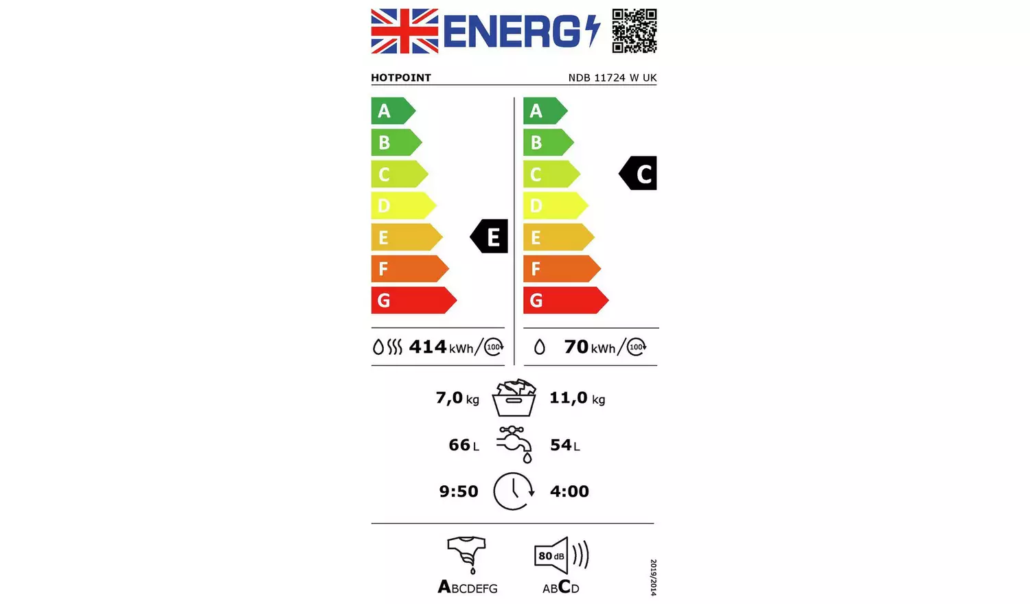 Hotpoint NDB11724UK 11/7KG 1400 Spin Washer Dryer - White