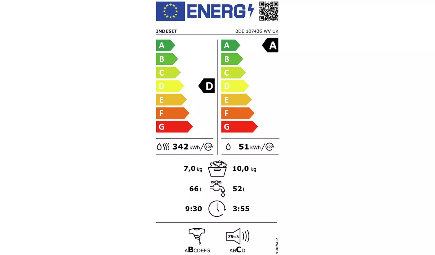 Indesit BDE107436WVUK 10/7KG 1400 Spin Washer Dryer - White