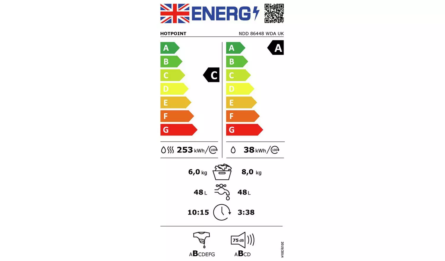 Hotpoint NDD86448WDAUK 8kg/6kg 1400 Spin Washer Dryer- White