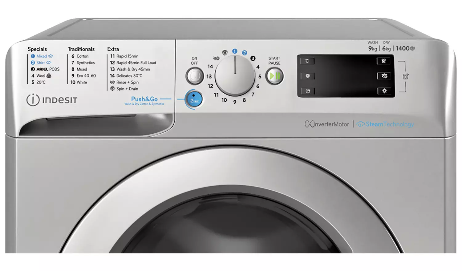 Indesit BDE96436SVUK 9/6KG 1400 Spin Washer Dryer - Silver