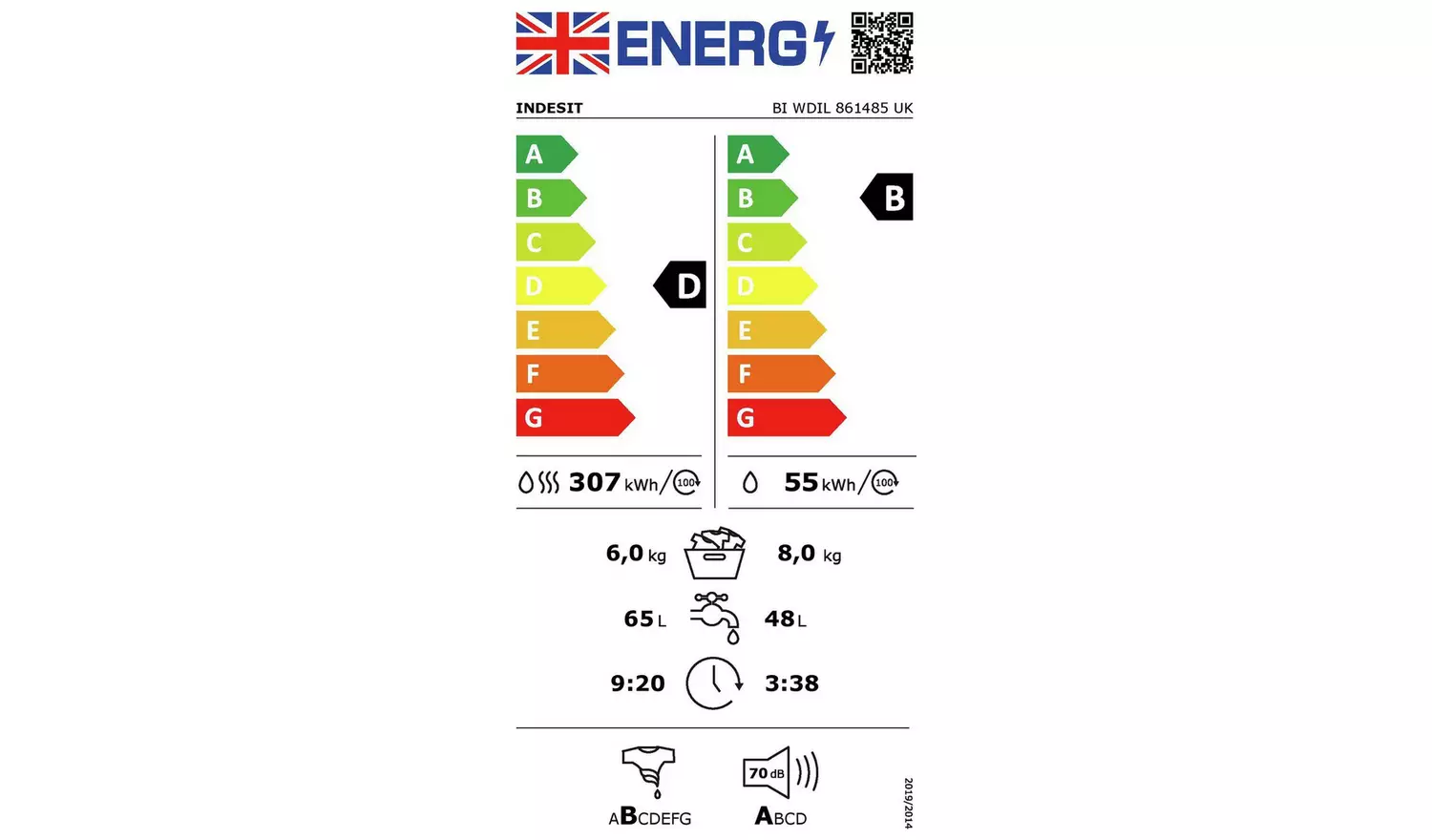 Indesit BIWDIL861485UK 8kg/6kg 1400 Spin Washer Dryer- White