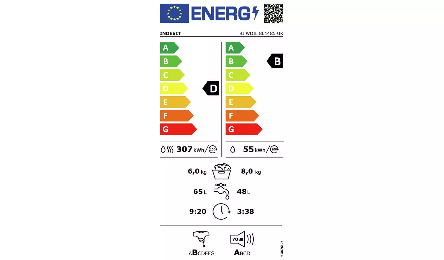 Indesit BIWDIL861485UK 8kg/6kg 1400 Spin Washer Dryer- White