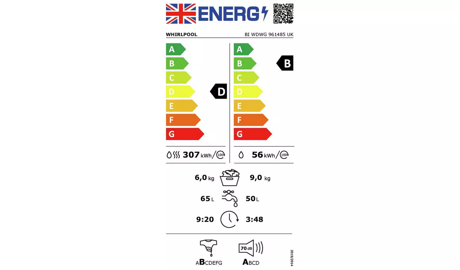 Whirlpool BI WDWG 961485 UK Washer Dryer