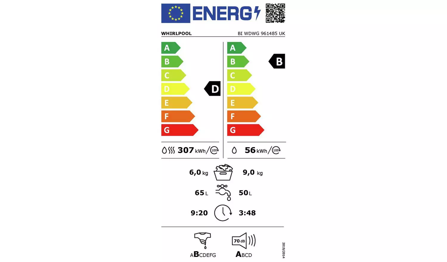 Whirlpool BI WDWG 961485 UK Washer Dryer