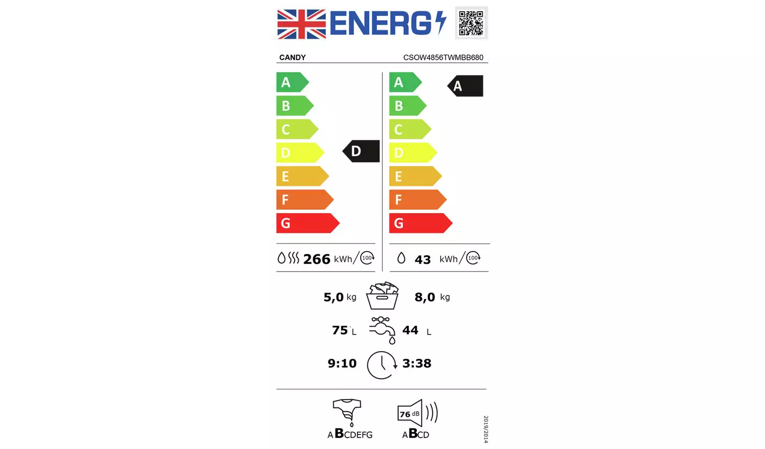 Candy CSOW4856TWMBB680 8/ 5KG Washer Dryer - Black