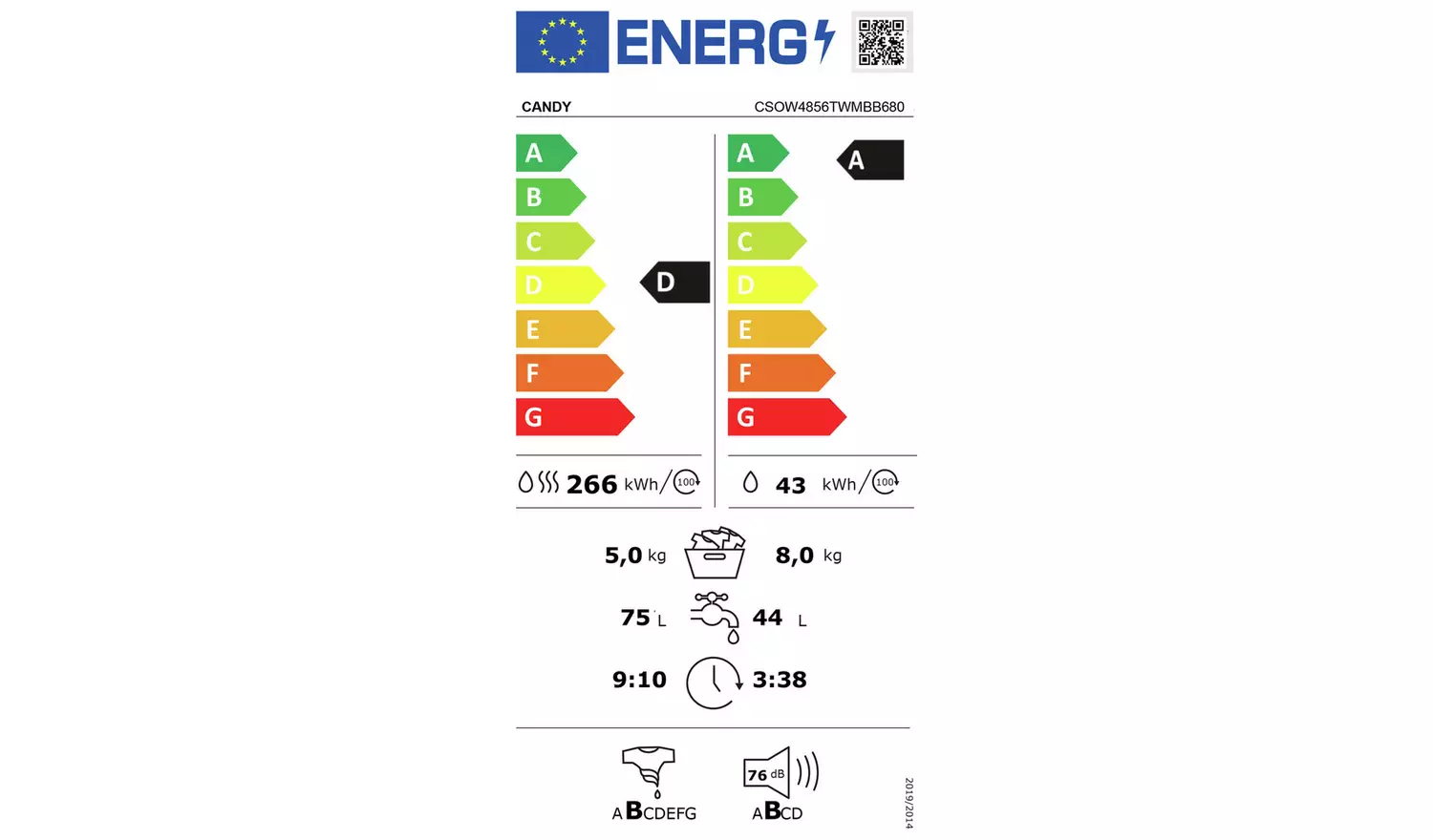 Candy CSOW4856TWMBB680 8/ 5KG Washer Dryer - Black