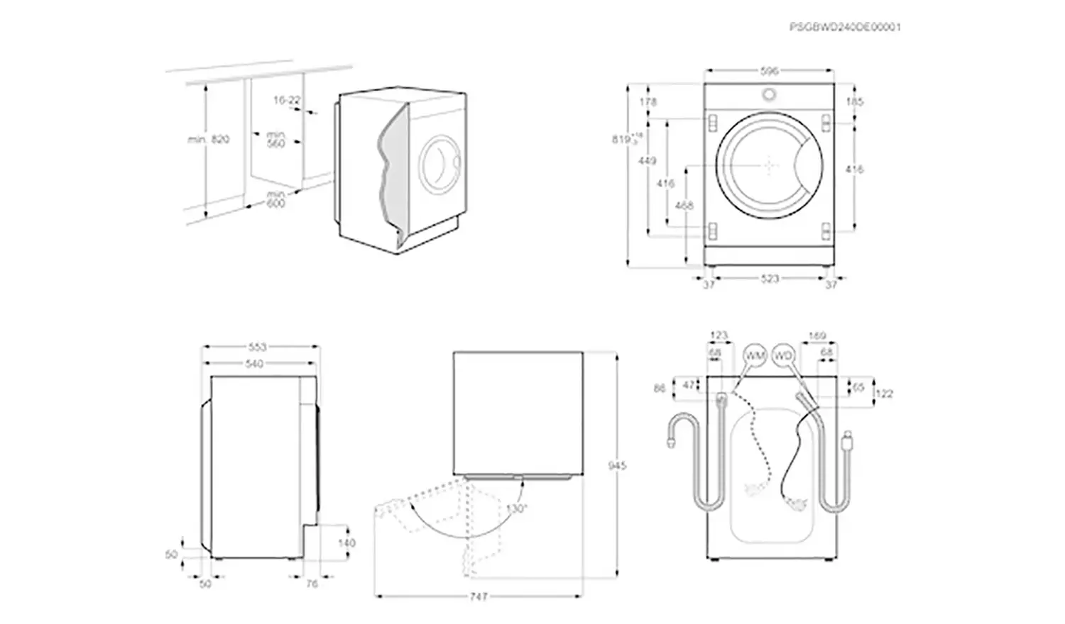AEG LX6WG74634BI 7/4KG 1600 Integrated Washer Dryer - White