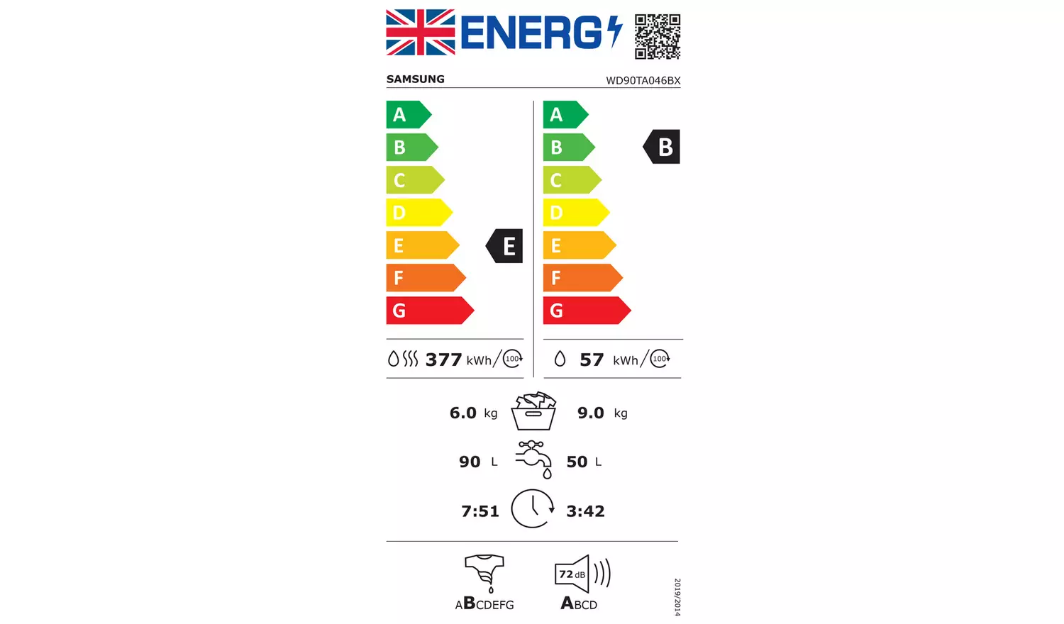 Samsung WD90TA046BX/EU 9KG/6KG 1400 Washer Dryer - Graphite